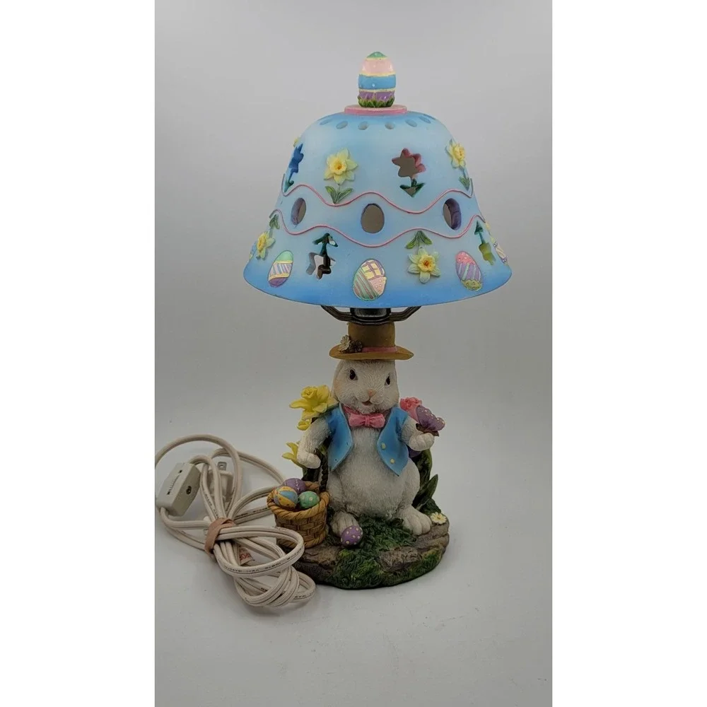 Easter Bunny‎ Rabbit Nightlight Accent Lamp Eggs Flowers Butterfly Blue Works